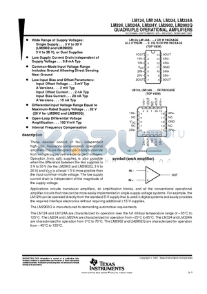 LM224AN datasheet - QUADRUPLE OPERATIONAL AMPLIFIERS