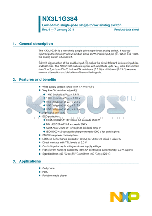 NX3L1G384_11 datasheet - Low-ohmic single-pole single-throw analog switch