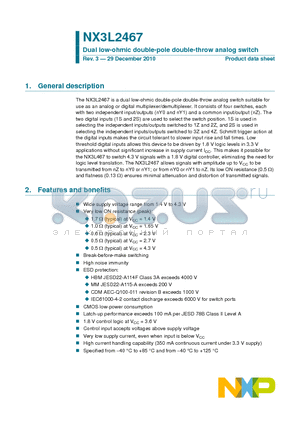 NX3L2467GU datasheet - Dual low-ohmic double-pole double-throw analog switch