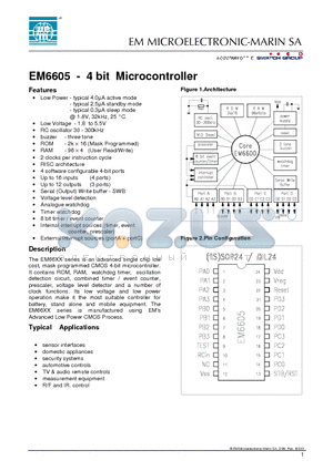 EM6605 datasheet - 4 bit Microcontroller