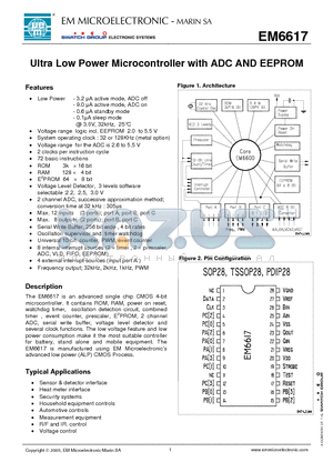 EM6617 datasheet - Ultra Low Power Microcontroller with ADC AND EEPROM