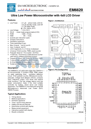 EM6620WP11 datasheet - Ultra Low Power Microcontroller with 4x8 LCD Driver