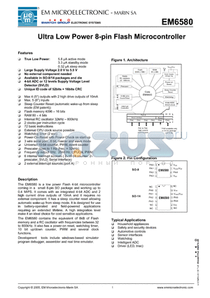 EM6580SO8A datasheet - Ultra Low Power 8-pin Flash Microcontroller