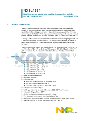 NX3L4684GM datasheet - Dual low-ohmic single-pole double-throw analog switch