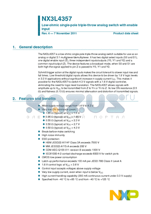 NX3L4357GM datasheet - Low-ohmic single-pole triple-throw analog switch with enable input