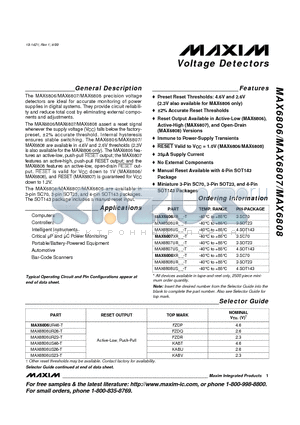 MAX6807UR46-T datasheet - Voltage Detectors