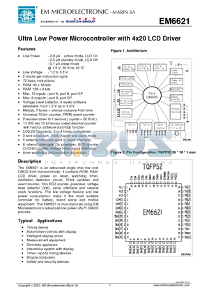 EM6621WP11 datasheet - Ultra Low Power Microcontroller with 4x20 LCD Driver