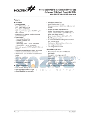 HT66FB40 datasheet - Enhanced A/D Flash Type 8-Bit MCU with EEPROM & USB Interface