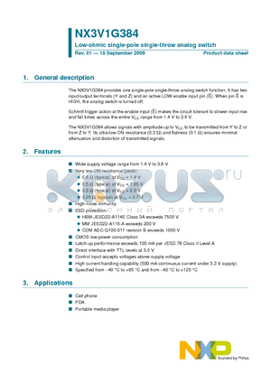 NX3V1G384GM datasheet - Low-ohmic single-pole single-throw analog switch