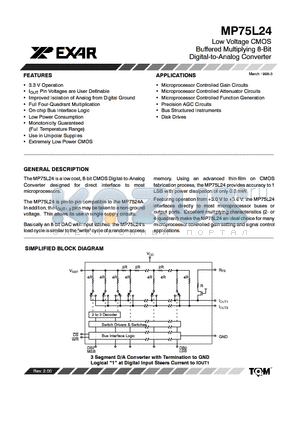 MP75L24AR datasheet - LOW VOLTAGE CMOS BUFFERED MULTIPLYING 8-BIT DIGITAL-TO-ANALOG CONVERTER