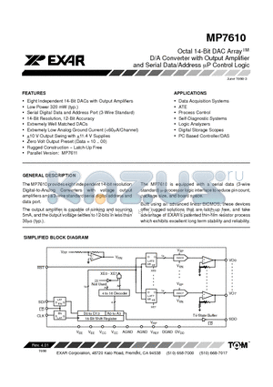 MP7610CS datasheet - D/A Converter with Output Amplifier and Serial Data/Address mP Control Logic