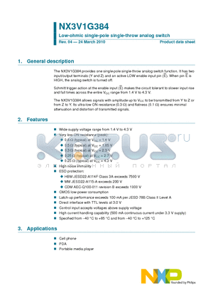 NX3V1G384_10 datasheet - Low-ohmic single-pole single-throw analog switch