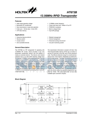 HT672B datasheet - 13.56MHz RFID Transponder