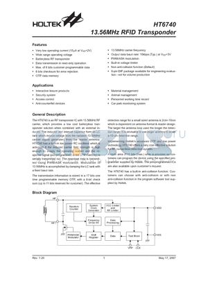 HT6740 datasheet - 13.56MHz RFID Transponder