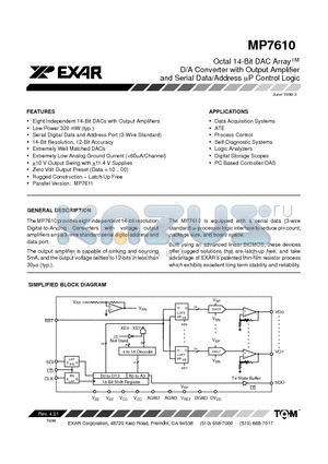 MP7610 datasheet - D/A Converter with Output Amplifier and Serial Data/Address mP Control Logic