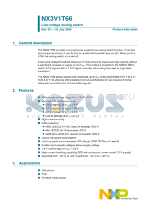 NX3V1T66 datasheet - Low-voltage analog switch