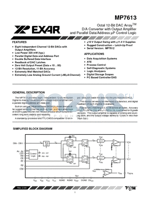 MP7613 datasheet - Octal 12-Bit DAC Array D/A Converter with Output Amplifier and Parallel Data/Address mP Control Logic