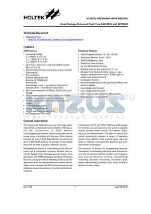 HT66F04 datasheet - Small Package Enhanced Flash Type 8-Bit MCU with EEPROM