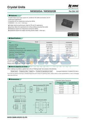 NX5032GA datasheet - Crystal Units For OA / AV