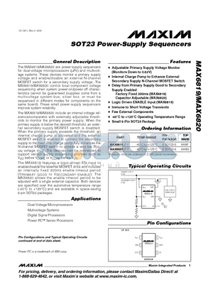 MAX6820 datasheet - SOT23 Power-Supply Sequencers