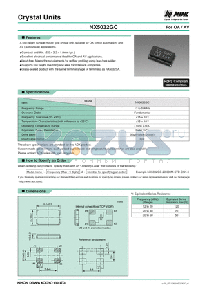 NX5032GC datasheet - Crystal Units For OA / AV