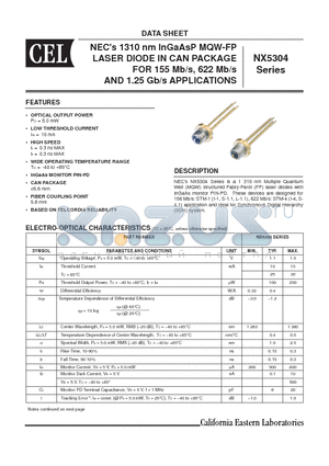 NX5304 datasheet - NECs 1310 nm InGaAsP MQW-FP LASER DIODE IN CAN PACKAGE