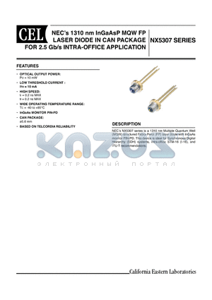 NX5307EH-AZ datasheet - NECs 1310 nm InGaAsP MQW FP LASER DIODE IN CAN PACKAGE FOR 2.5 Gb/s INTRA-OFFICE APPLICATION