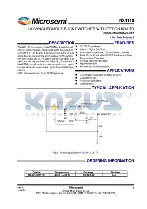 NX4110 datasheet - 1A SYNCHRONOUS BUCK SWITCHER WITH FET ON BOARD