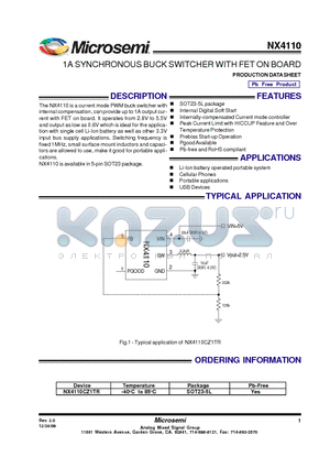 NX4110CZ1TR datasheet - 1A SYNCHRONOUS BUCK SWITCHER WITH FET ON BOARD