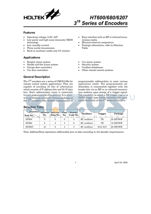 HT680 datasheet - 318 Series of Encoders