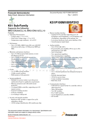 K51P100M100SF2V2 datasheet - K51 Sub-Family