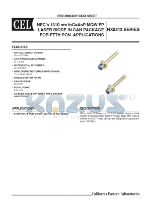 NX5313EK datasheet - 1310 nm InGaAsP MQW FP LASER DIODE IN CAN PACKAGE FOR FTTH PON APPLICATIONS