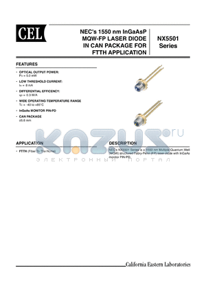 NX5501 datasheet - NECs 1550 nm InGaAsP MQW-FP LASER DIODE IN CAN PACKAGE FOR FTTH APPLICATION