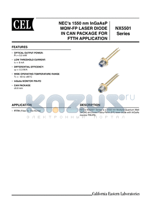 NX5501EH-AZ datasheet - NECs 1550 nm InGaAsP MQW-FP LASER DIODE IN CAN PACKAGE FOR FTTH APPLICATION