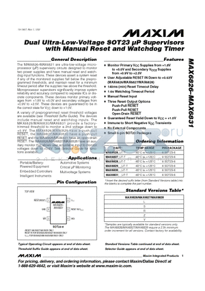 MAX6826 datasheet - Dual Ultra-Low-Voltage SOT23 lP Supervisors with Manual Reset and Watchdog Timer