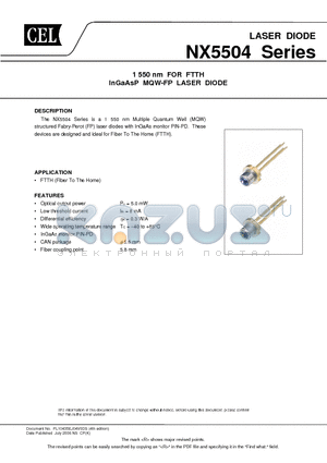 NX5504EK-AZ datasheet - 1 550 nm FOR FTTH InGaAsP MQW-FP LASER DIODE