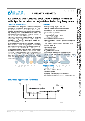 LM22677QTJ-5.0 datasheet - 5A SIMPLE SWITCHER^, Step-Down Voltage Regulator with Synchronization or Adjustable Switching Frequency