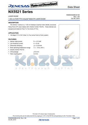 NX5521 datasheet - LASER DIODE 1 550 nm FOR FTTH InGaAsP MQW-FP LASER DIODE