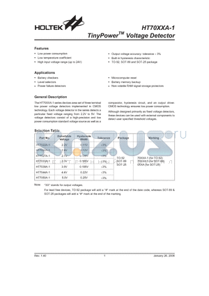 HT7027A-1 datasheet - TinyPower Voltage Detector