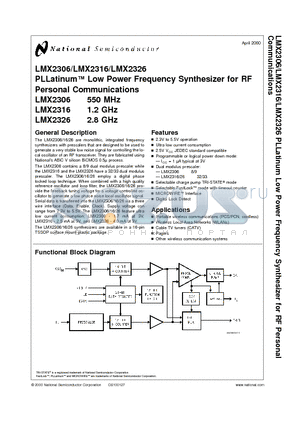 LM2326 datasheet - PLLatinum Low Power Frequency Synthesizer for RF Personal Communications