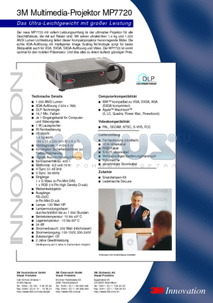 MP7720 datasheet - 3M Multimedia-Projektor