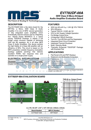 MP7782DF datasheet - 50W Class D Mono Bridged Audio Amplifier Evaluation Board