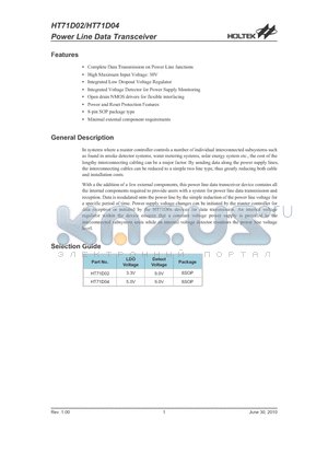 HT71D04 datasheet - Power Line Data Transceiver