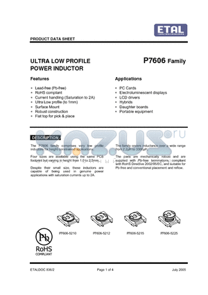 P7606-5210-2R2M datasheet - ULTRA LOW PROFILE POWER INDUCTOR