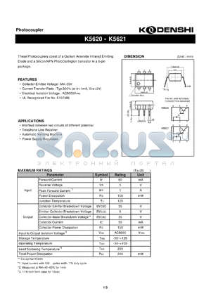 K5621 datasheet - Photocoupler(These Photocouplers cosist of a Gallium Arsenide Infrared Emitting)