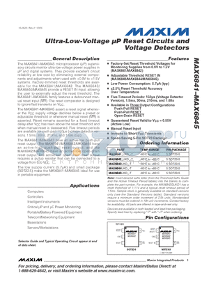 MAX6841 datasheet - Ultra-Low-Voltage lP Reset Circuits and Voltage Detectors