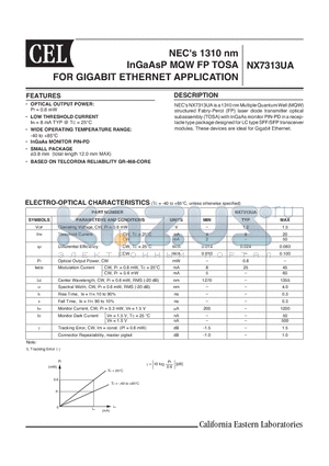 NX7313UA datasheet - NECs 1310 nm InGaAsP MQW FP TOSA FOR GIGABIT ETHERNET APPLICATION