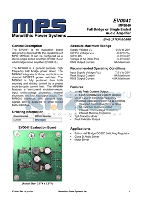 MP8040 datasheet - Full Bridge or Single Ended Audio Amplifier