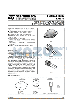 LM237K datasheet - NEGATIVE VOLTAGE REGULATORS THREE-TERMINAL ADJUSTABLE