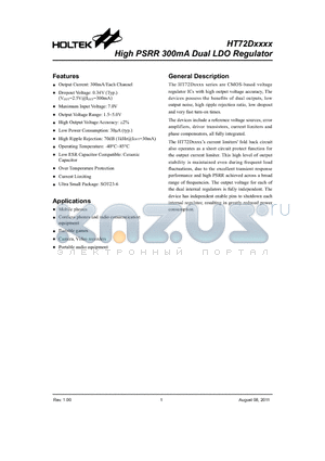 HT72D2528 datasheet - High PSRR 300mA Dual LDO Regulator